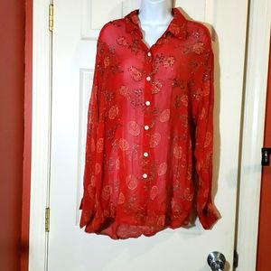 CGNY Red button up beaded Floral shirt
